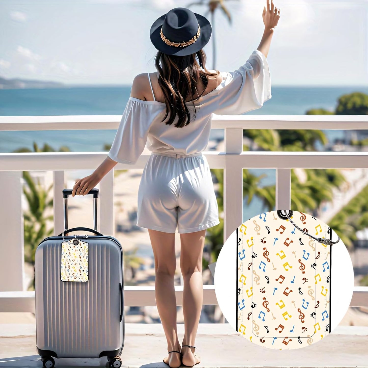 Luggage Tags for Suitcases, 2-Pack PU Leather for Cruise & Travel, Baggage ID Tags with Privacy Cover & Address Card, Durable Metal Ring, Kids Adults Travel Accessories, Dancing Notes