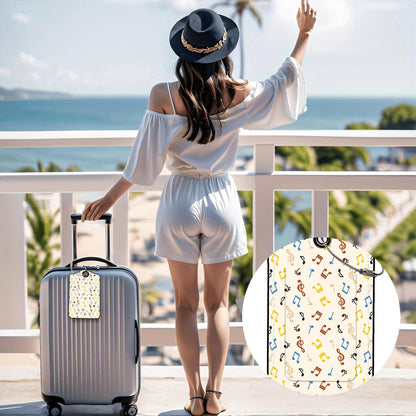 Luggage Tags for Suitcases, 2-Pack PU Leather for Cruise & Travel, Baggage ID Tags with Privacy Cover & Address Card, Durable Metal Ring, Kids Adults Travel Accessories, Dancing Notes