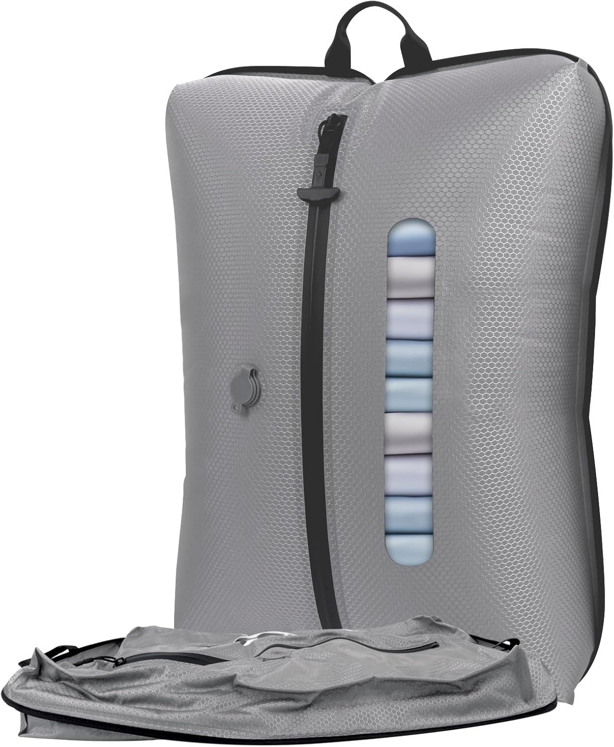 2025 Vacuum Bags for Travel with See-Through Window Space Saver Vacuum Seal Bags for Clothing Travel IP67 Reusable Packing Organizers for Luggage, Backpack, Suitcase Grey 1PC+No Pump
