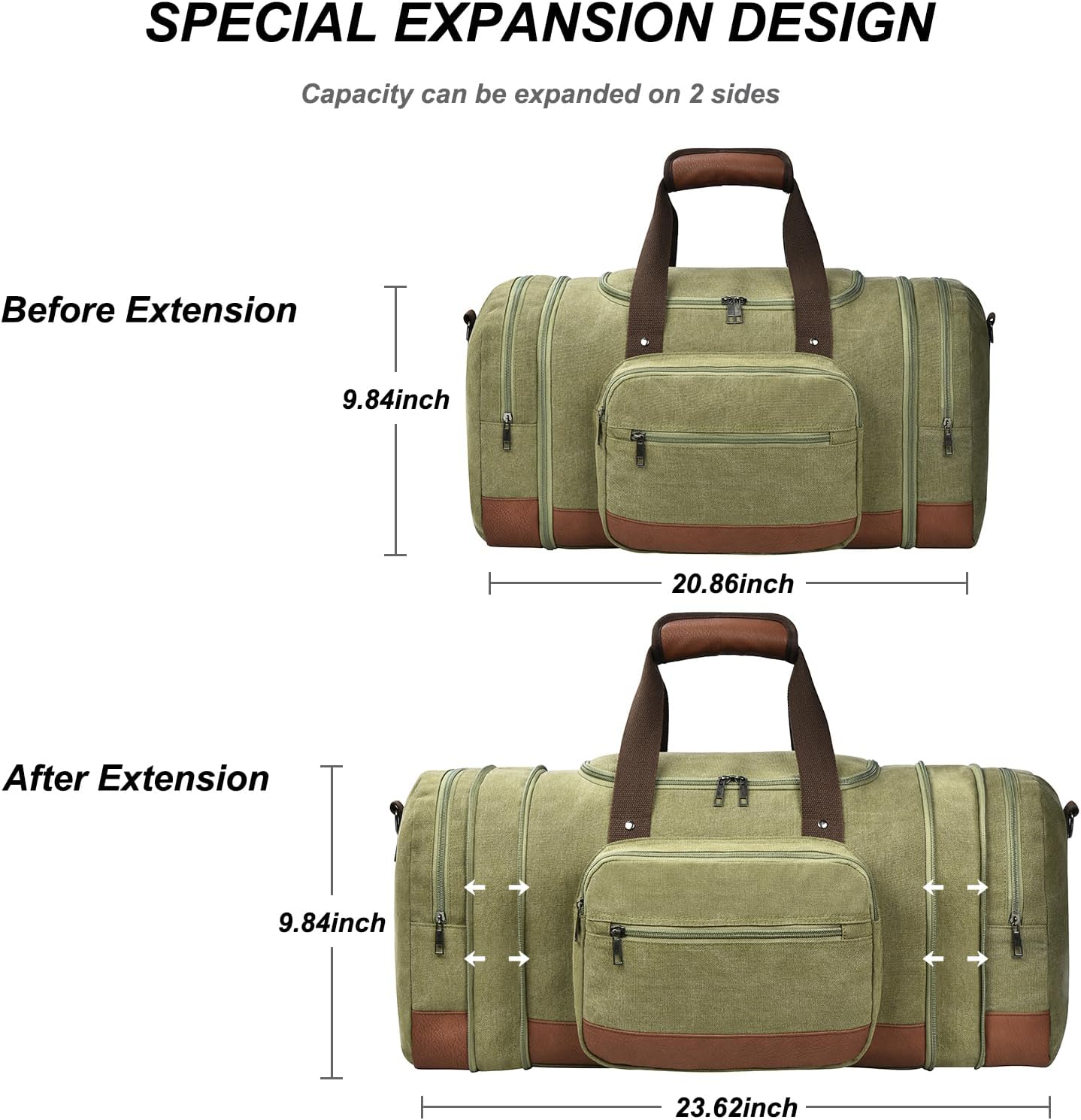 Litvyak Duffle Bag for Travel, Canvas Travel Duffel Bags Overnight Weekend Gym Carry On Luggage Bag for Men & Women (Army Green+Toiletry Bag, 50L)