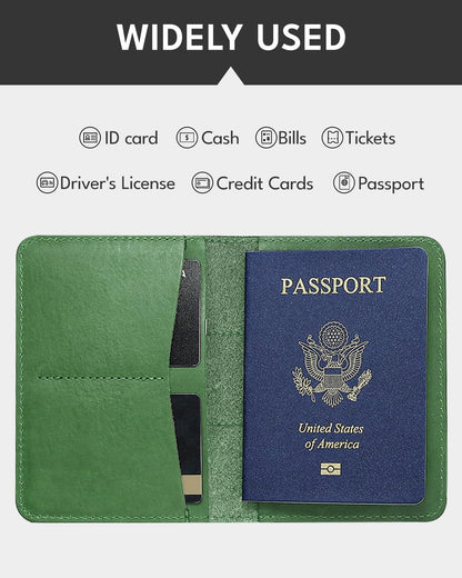 ALLIVE Genuine Leather Passport Holder With Airtag for Women Men - Travel Must-Haves, Airport Essentials, Passport Cover Gift - Green