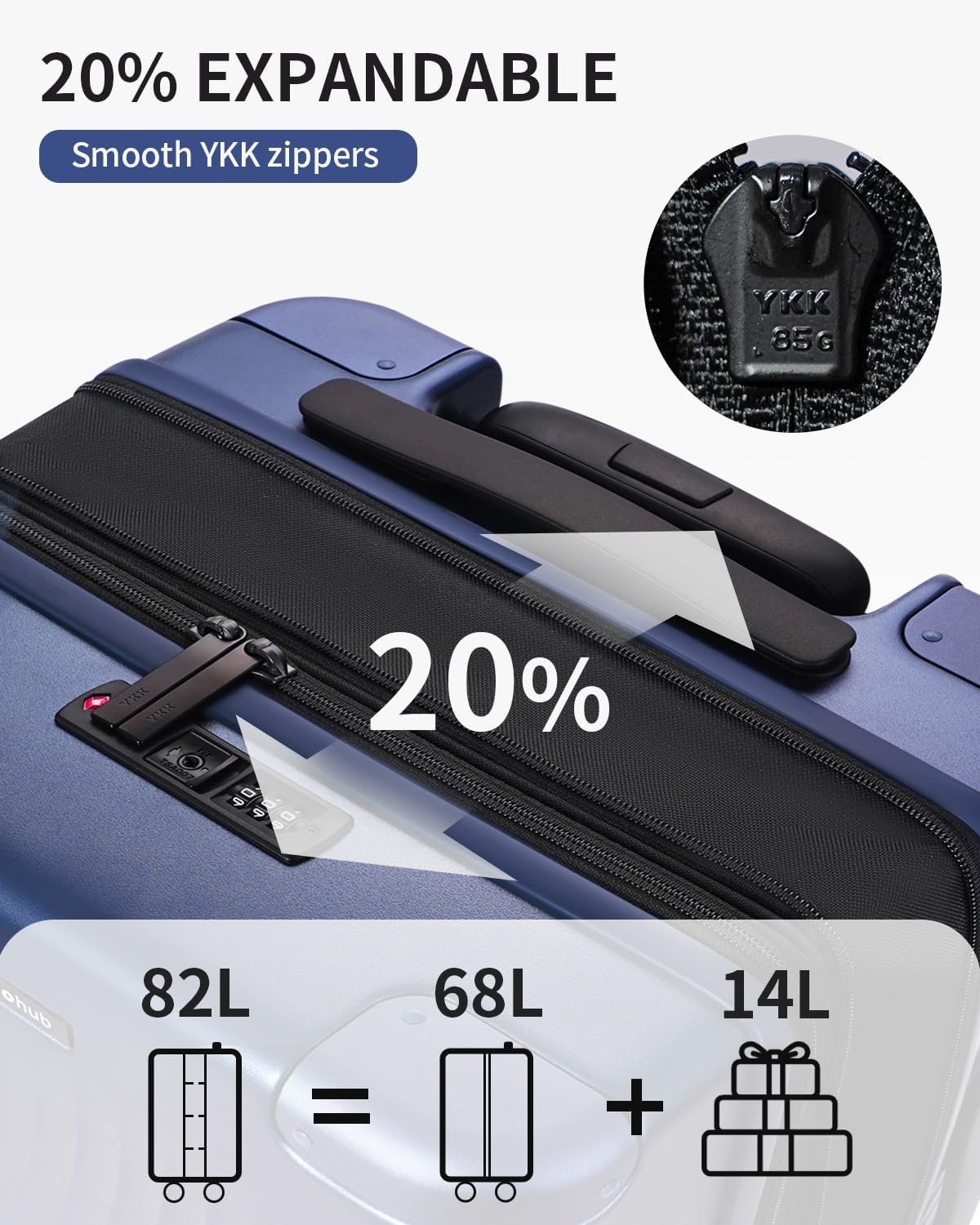 ECOHUB Hardside Expandable Carry On Luggage, Recycled PC 24" Rolling Luggage 26x16x11 Airline Approved with Spinner Wheels & TSA Lock, Lightweight Hardshell Travel Suitcase, 24inch Carry-on Blue