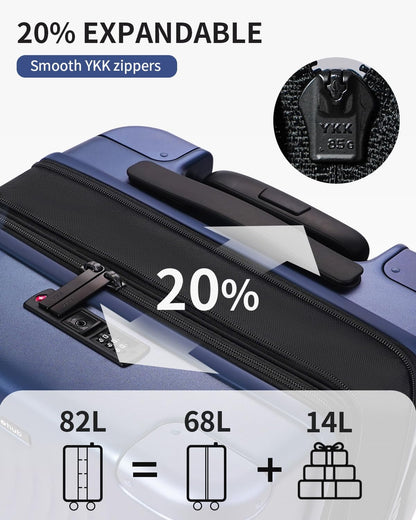 ECOHUB Hardside Expandable Carry On Luggage, Recycled PC 24" Rolling Luggage 26x16x11 Airline Approved with Spinner Wheels & TSA Lock, Lightweight Hardshell Travel Suitcase, 24inch Carry-on Blue