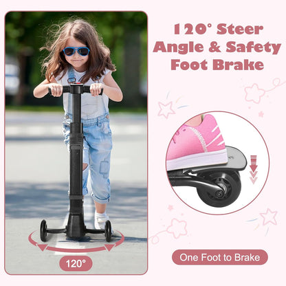 iubest Luggage Carry On Scooter Suitcase for Kids Age 4-15, Detachable & Foldable 4 in 1 Suitcase, Multifunctional Ride On Travel Trolley Scooter Combo-Pink