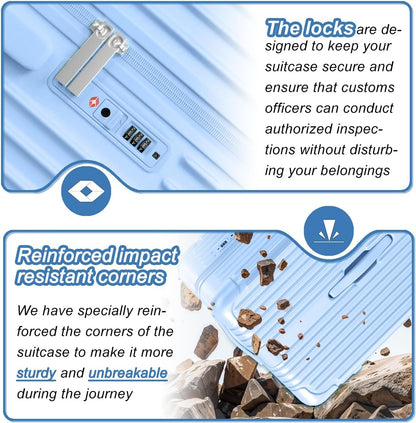 Krute Luggage Sets 2 Piece Suitcase with Spinner Wheels PC+ABS Hardside Suitcases Charging Port TSA Lock Carry On Luggage with Cup Holder 20+28 Inch