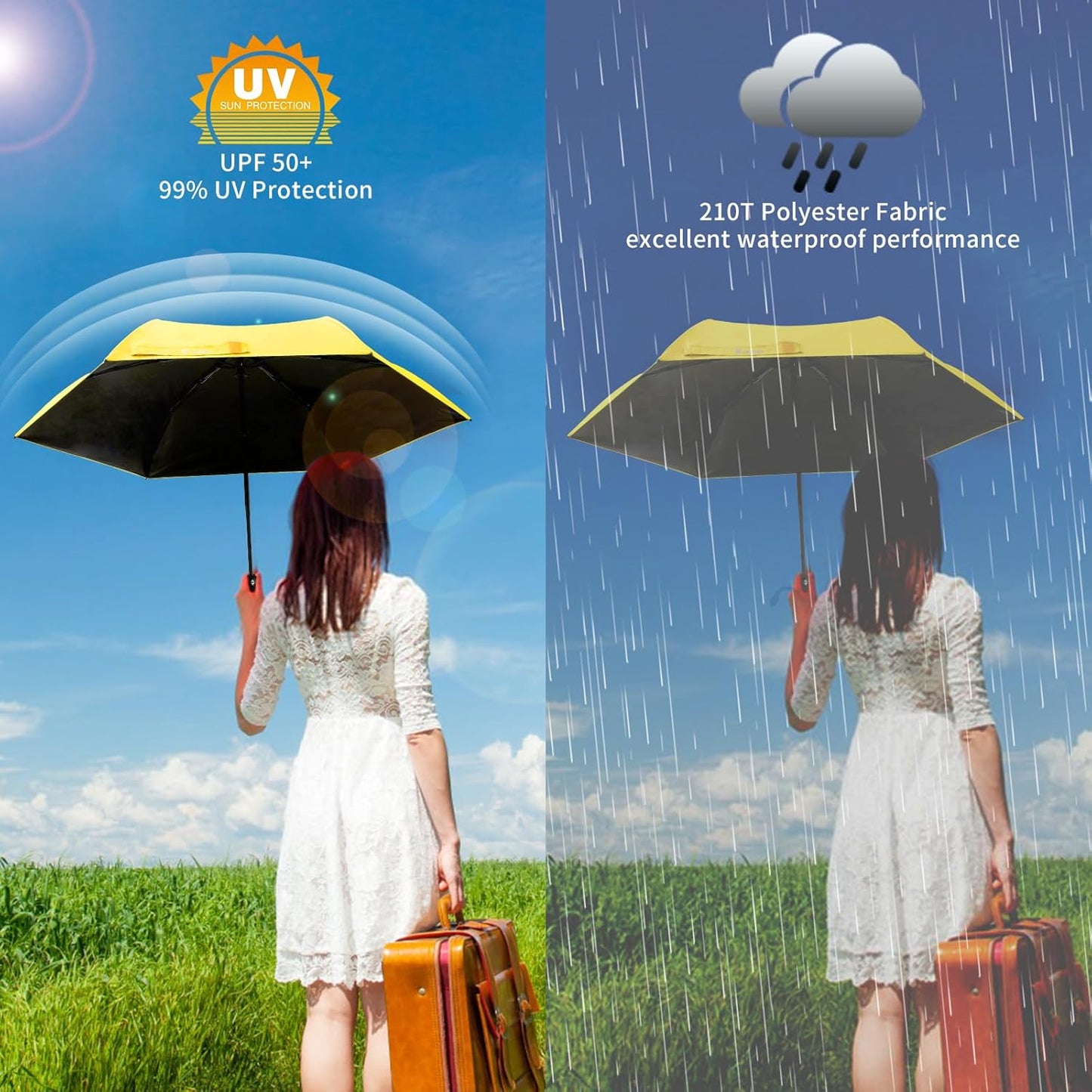 GAOYAING Compact Automatic Travel Umbrella with Case, Mini Small Folding Sun UV, Pocket Purse Umbrella
