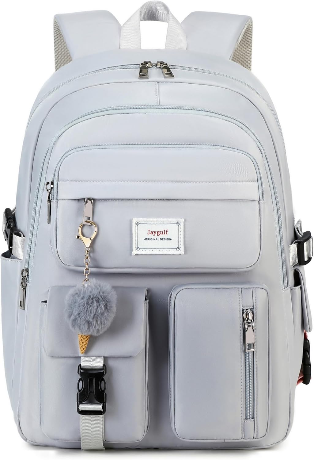 Girls Backpack Stylish Schoolbag Set for College or High Student Laptop Backpack for Women Grey