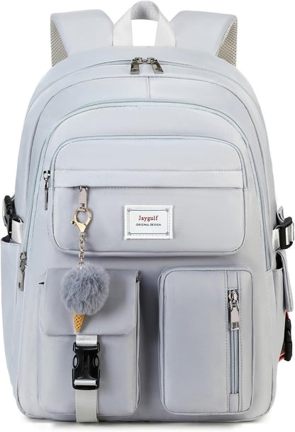 Girls Backpack Stylish Schoolbag Set for College or High Student Laptop Backpack for Women Grey