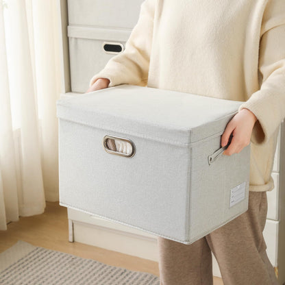 PRANDOM Collapsible Storage Bin with Lid [5-Pack] Fabric Foldable Storage Box Organizer Container Basket Cube with Cover for Home Bedroom Closet Office Beige(15.3x10x9.7)