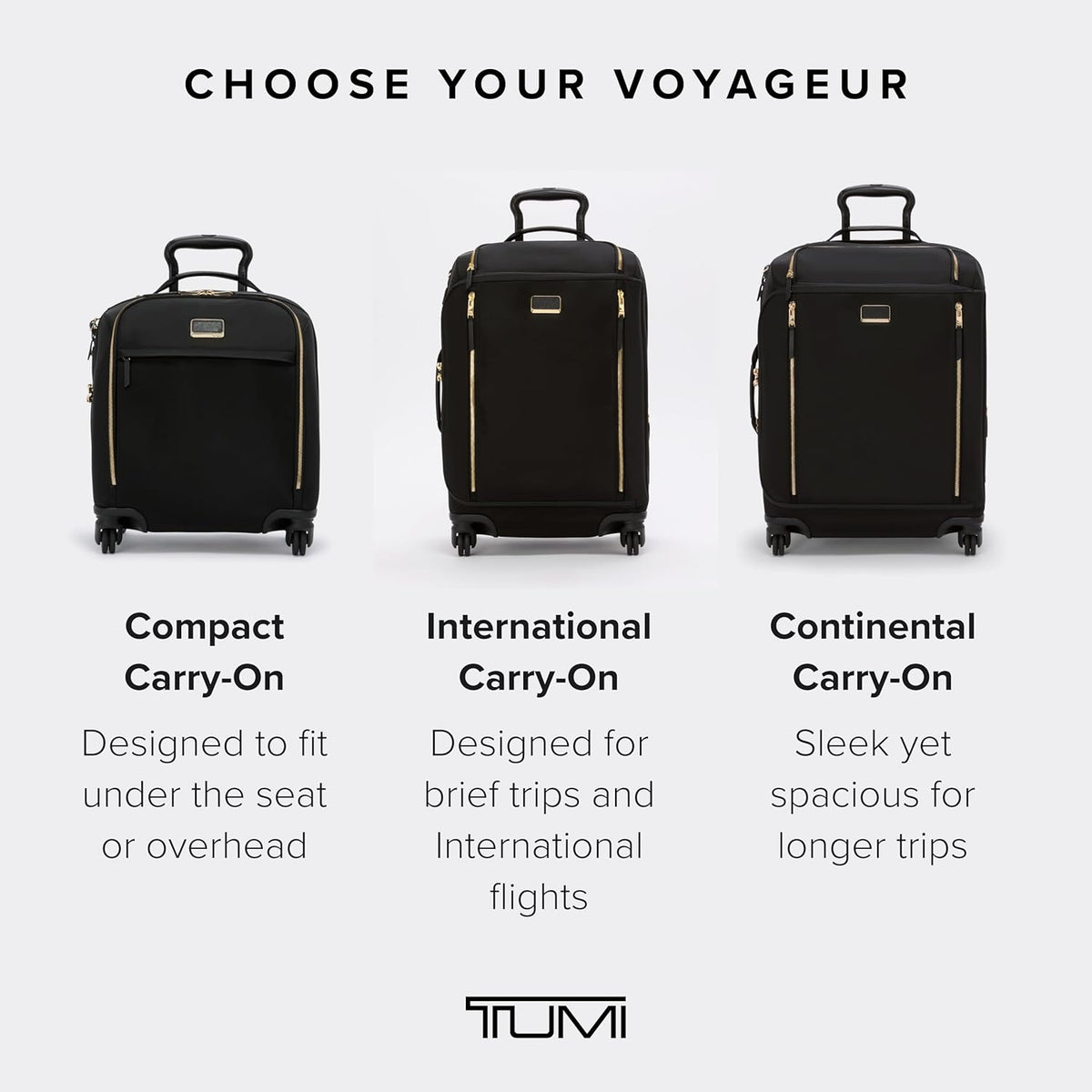 TUMI - Voyageur Leger 4 Wheeled Luggage - Women's Lightweight and Spacious, Sleek Silhouette, Durable Premium Suitcase - 16" Compact Carry-On, Black with Gold Hardware