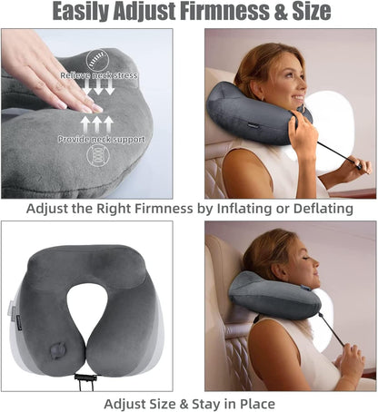 urophylla Inflatable Travel Neck Pillow for Airplanes, Super Soft Velvet Neck Support, Adjustable Firmness, Blow Up Plane Pillow for Long Flights, Road Trips, Travel Essentials with Eye Mask, Earplug