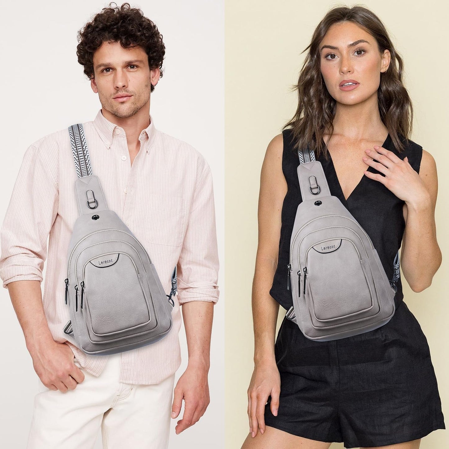 Crossbody Sling Bag for Women Men Anti Theft Cross Body Fanny Pack Belt Bag Purse Gifts for Women Faux Leather, Light Grey