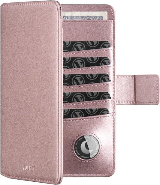 VULKIT Passport Holder with Airtag Holder RFID Blocking Passport Wallet Travel Leather Passport for Women(Pearl Pink)