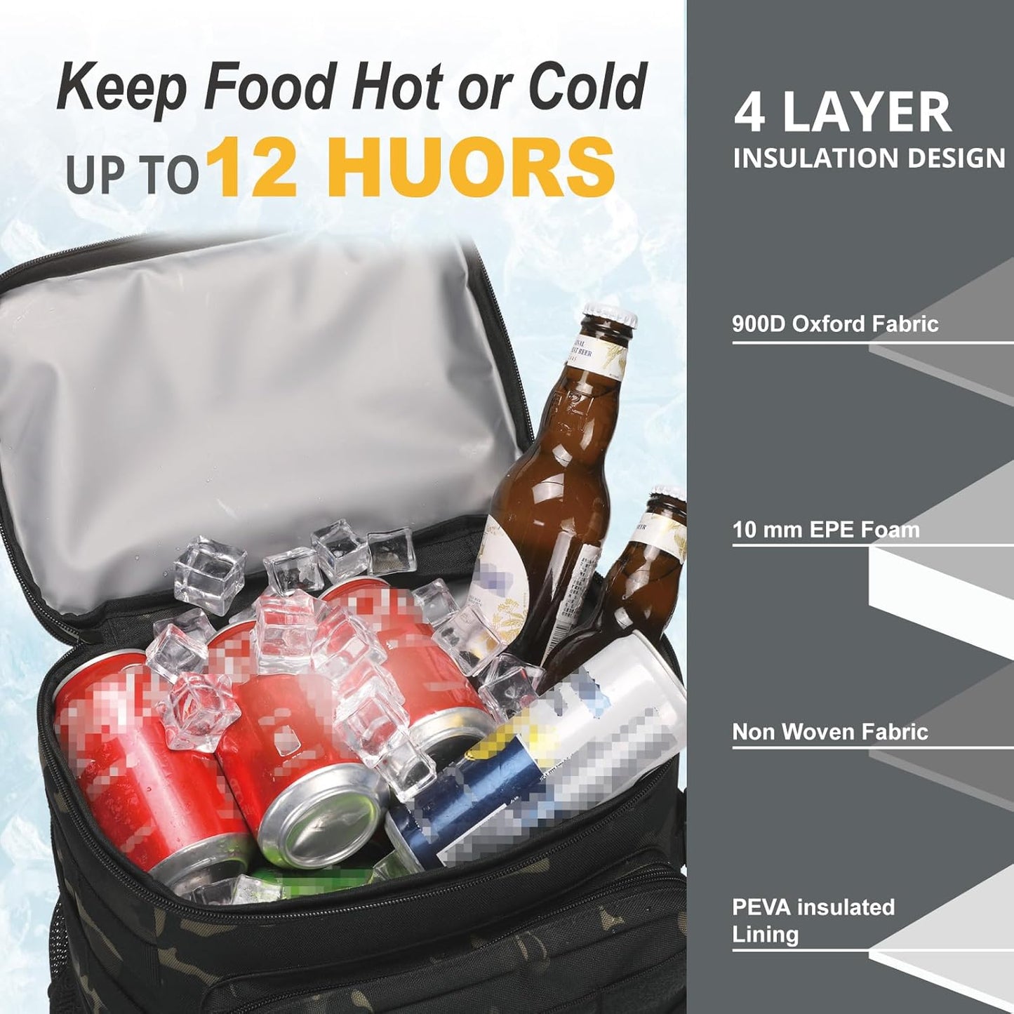 Tactical Backpack Cooler,Soft Lightweight Leakproof Cooler Backpack,Insulated Cooler Bag,Portable Soft Cooler Bag Waterproof for Beach, Travel, Camping, Picnic, Hiking