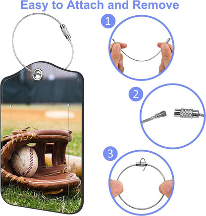 2 Pack Luggage Tag for Suitcase Old Baseball and Glove on Baseball Grand Leather Suitcase Tags with Identifiers Privacy Cover Name Address Labels and Stainless Steel Loop for Teens Adults