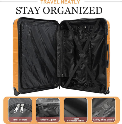 Luggage Sets 4 Piece, ABS PC Lightweight Suitcases with Wheels, Hardshell Luggage Sets Suitcase set with TSA Lock Orange (12in 20in 24in 28in)