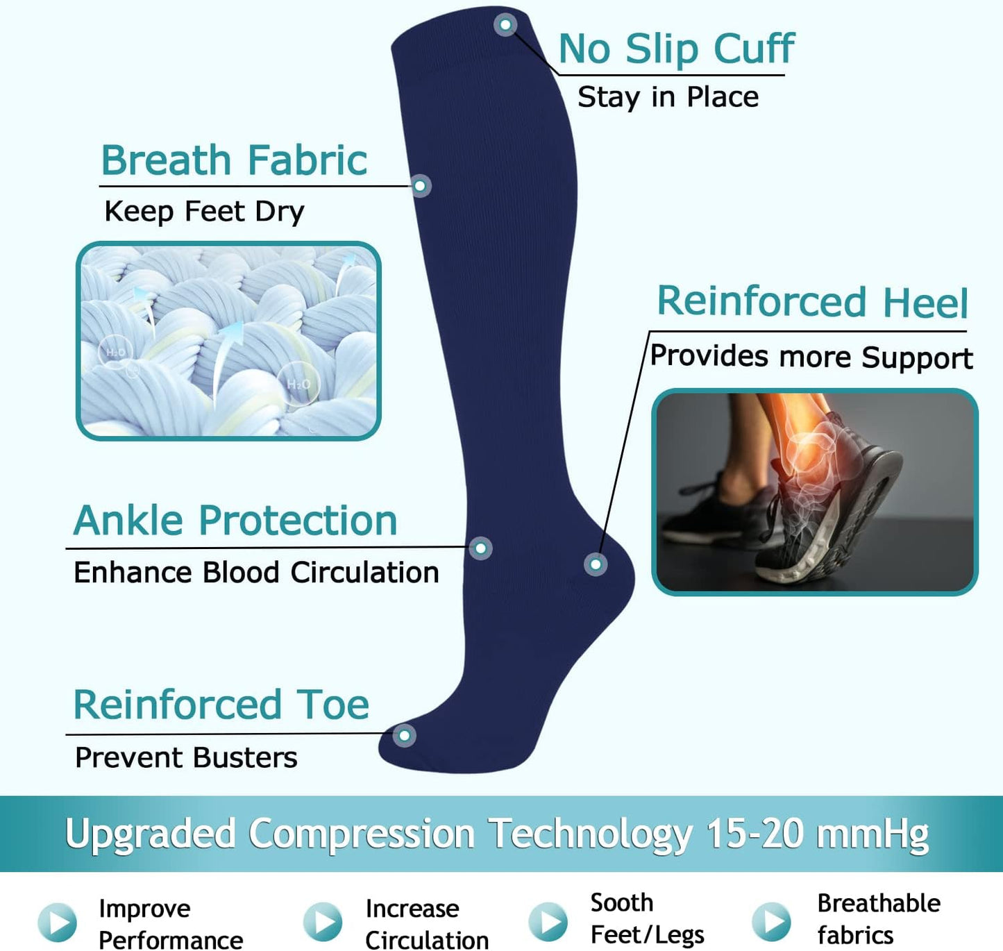 ACTINPUT 8 Pairs Compression Socks for Women & Men,Support Compression Stockings for Medical Running Athletic