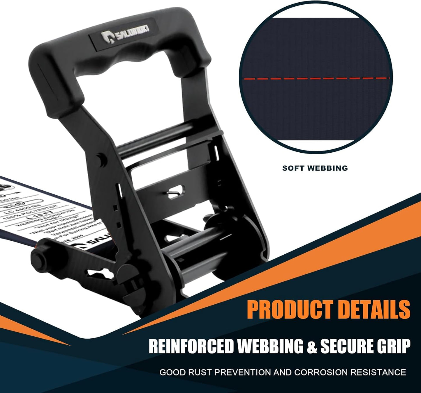 6 Pack 2 inch Ratchet Straps Heavy Duty J Hook 2 in x 15ft with Strong Ratcheting, Cargo Load Tie Down Strap 2200lbs Working Load for Trucks Black