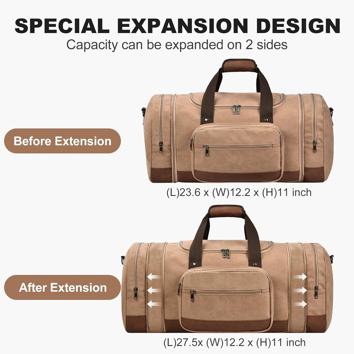 Litvyak Duffle Bag for Travel, Large 60L Canvas Travel Duffel Bags Overnight Weekend Gym Carry On Luggage Bag for Men & Women(Coffee)