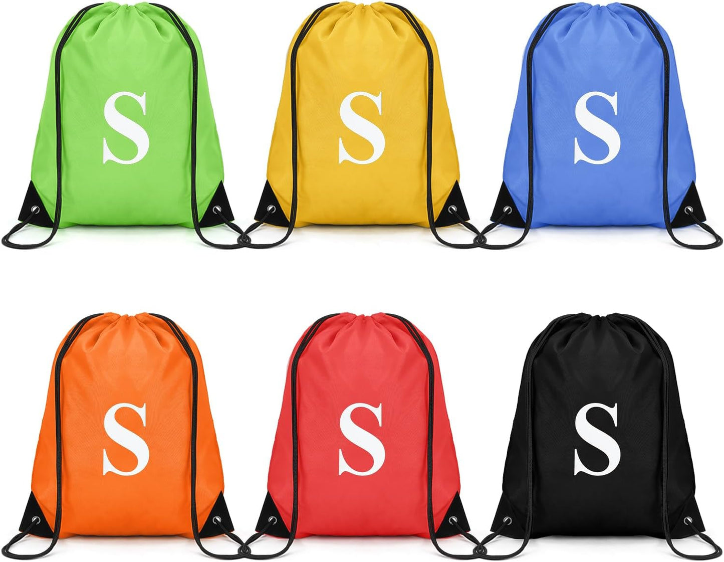 ZOMFELT 6Pcs Drawstring Backpack Drawstring Gym Bags, Foldable Draw String Backpack with Multiple Colors and Letters, Lightweight Polyester Cinch Bag for Gift, Beach, Sports, Travel, Swim (Letter S)