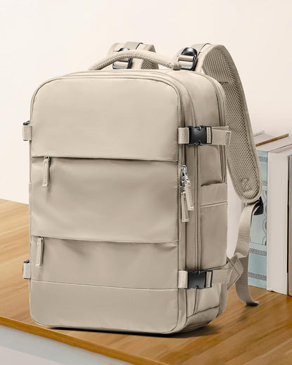 coowoz Large Travel Backpack For Women Men,Carry On Backpack Flight Approved,Hiking Backpack Waterproof Outdoor Rucksack Casual Daypack Fit 15.6 Inch Laptop Shoes Compartment (Khaki-L)