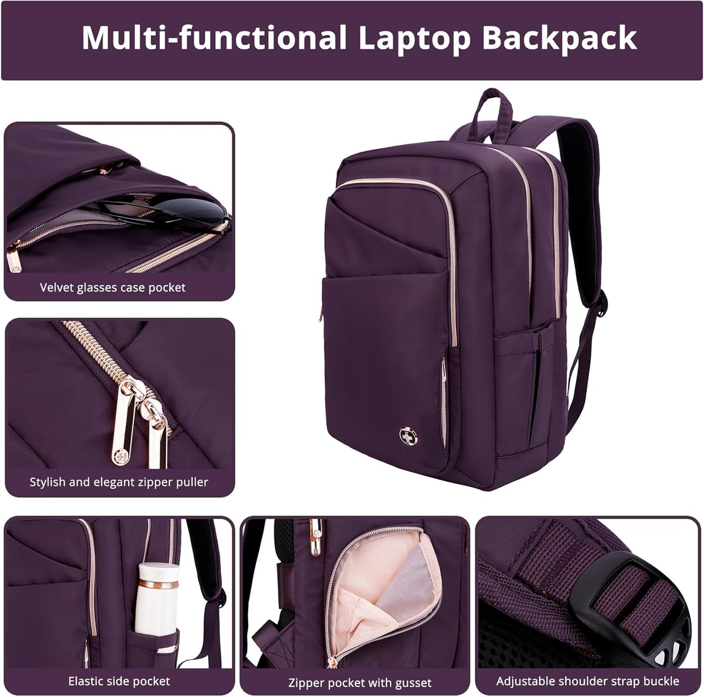 Swissdigital Design Business Laptop Backpack For Women, College Computer Backpack with USB Charging Port, Fits 15.6 Inch Laptop Travel Work Backpack, Purple | KATY ROSE