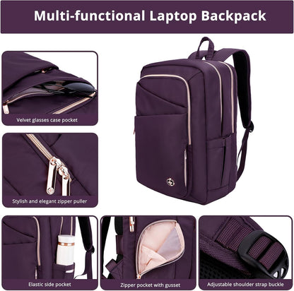 Swissdigital Design Business Laptop Backpack For Women, College Computer Backpack with USB Charging Port, Fits 15.6 Inch Laptop Travel Work Backpack, Purple | KATY ROSE