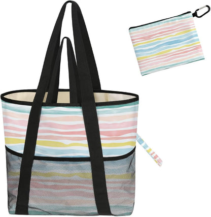 Sandproof Beach Bag with Zipper - 8-Pocket Waterproof Tote for Women & Family | Foldable Travel Swim Bag (Gift-Ready)