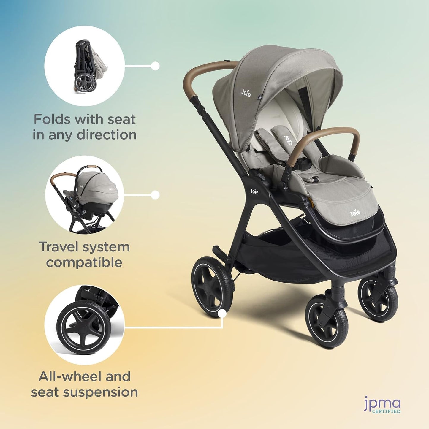 Joie, Kava 3-in-1 Stroller - Versatile, All-Wheel Suspension, Reversible Seat, Travel System Compatible and Detachable Crossbody Bag (Dove)
