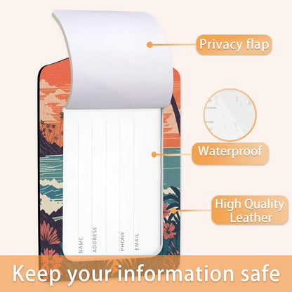 2 Pcs Luggage Tags for Suitcase,Tropical Palm Ocean Landscape Vintage Luggage Tag Name Id Labels with Privacy Cover for Travel Backpack Women Men