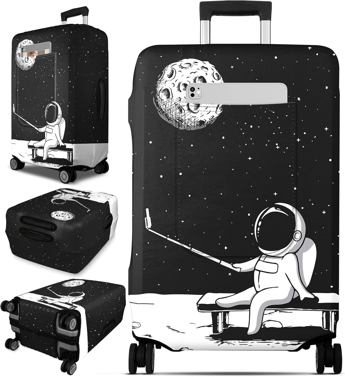 Slohif Luggage Cover for Suitcase Tsa Approved Protector - Luggage Sleeve Large Suit Case Cover Travel Stretch Baggage Case Protective Washable Fit 28-30 Inch Astronaut L