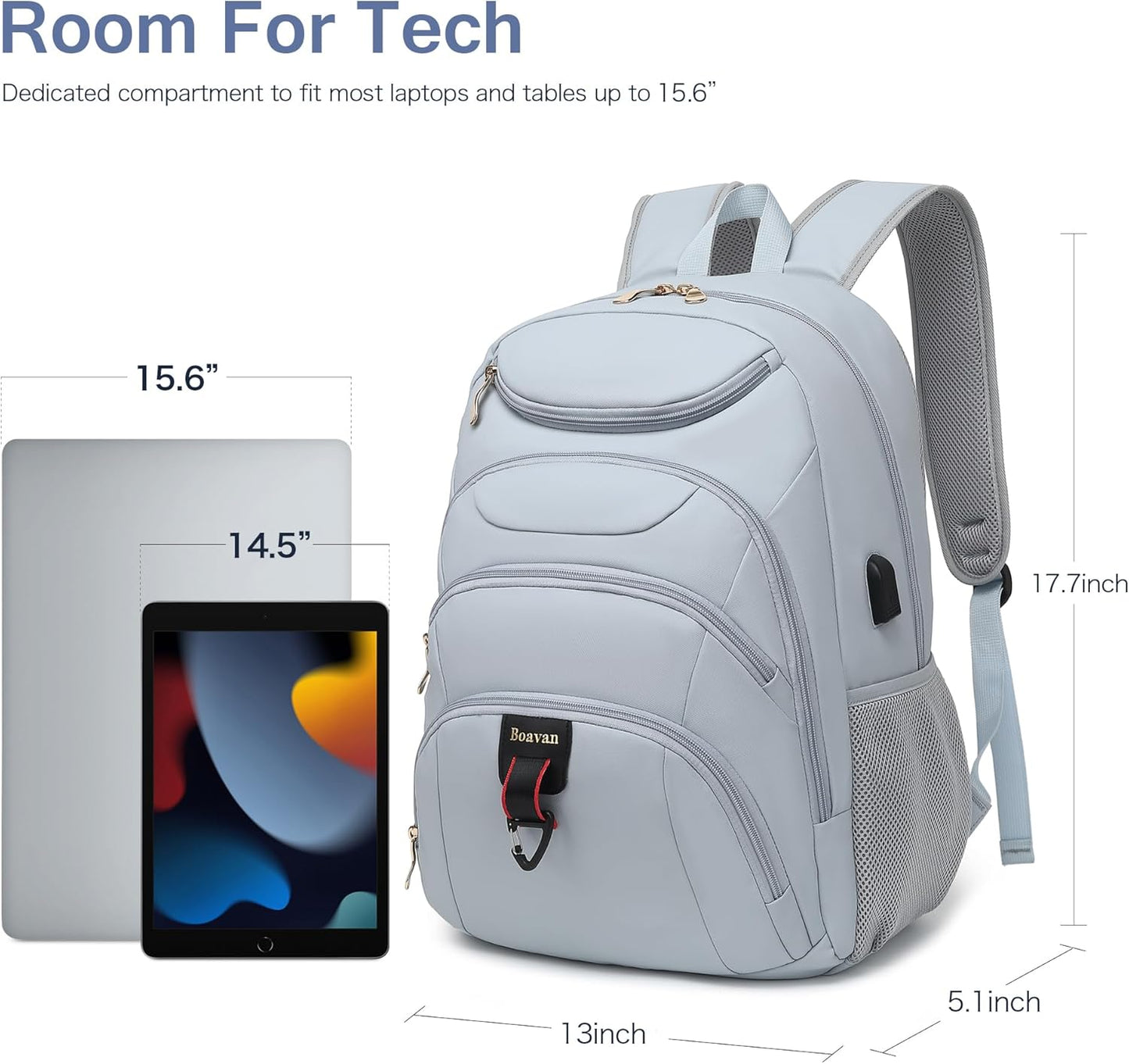 Boavan Laptop Backpack for women, 15.6 inch Laptop Bag with USB Port, Waterproof Travel Work Backpack Purse, Anti-Theft Teacher Nurse Doctor Casual Bookbags Office Business backpack，Blue