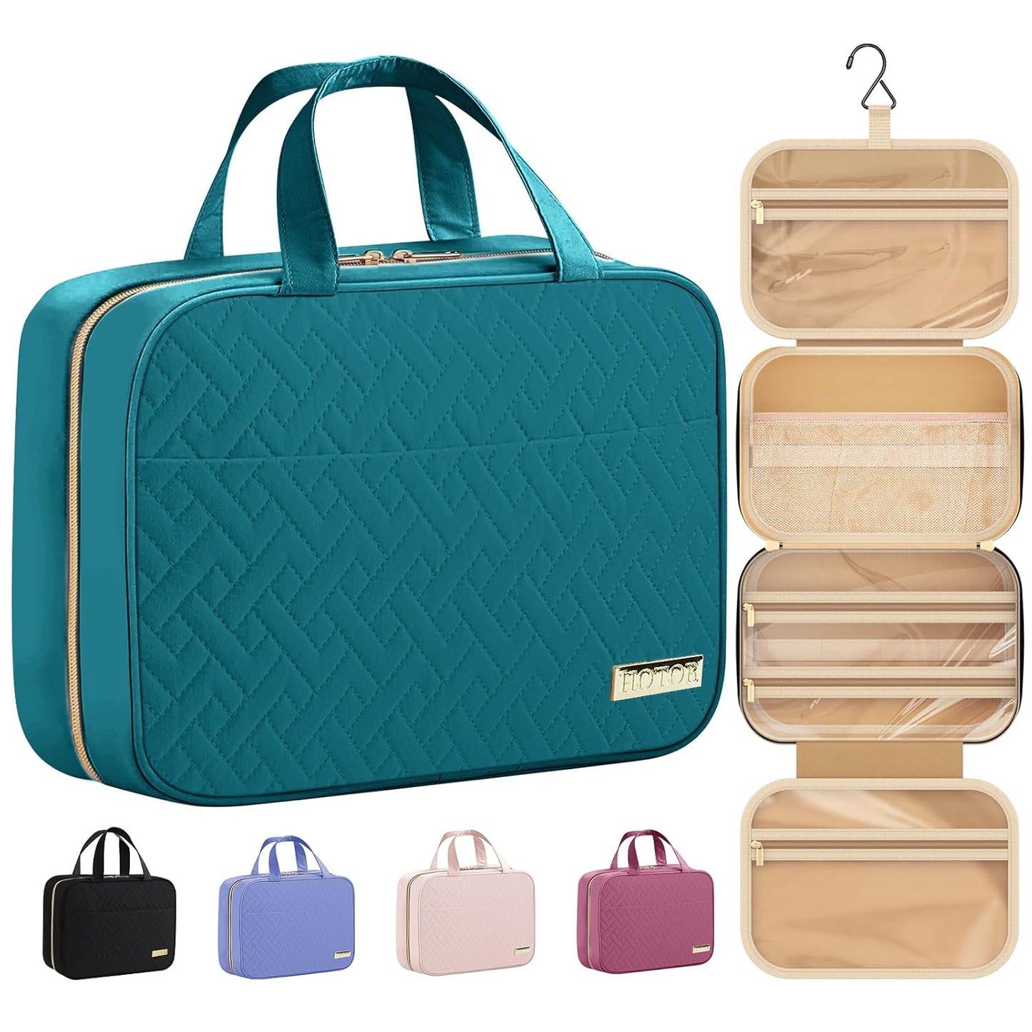 HOTOR Travel Toiletry Bag w/Hanging Hook - Spacious Toiletry Bag Essentials for Women & Men, Makeup Bag/Big Comparment, Waterproof for Travel Accessories, Medium, Teal