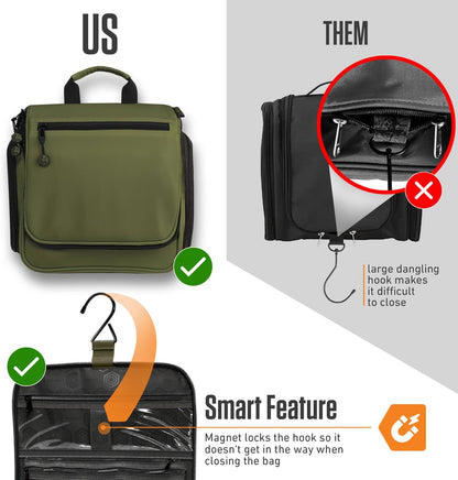 VENTURE 4TH Hanging Travel Toiletry Bag for Women & Men - Travel Organizer with Expandable Compartments & Removable Clear Pouch for Toiletries (Dark Green)