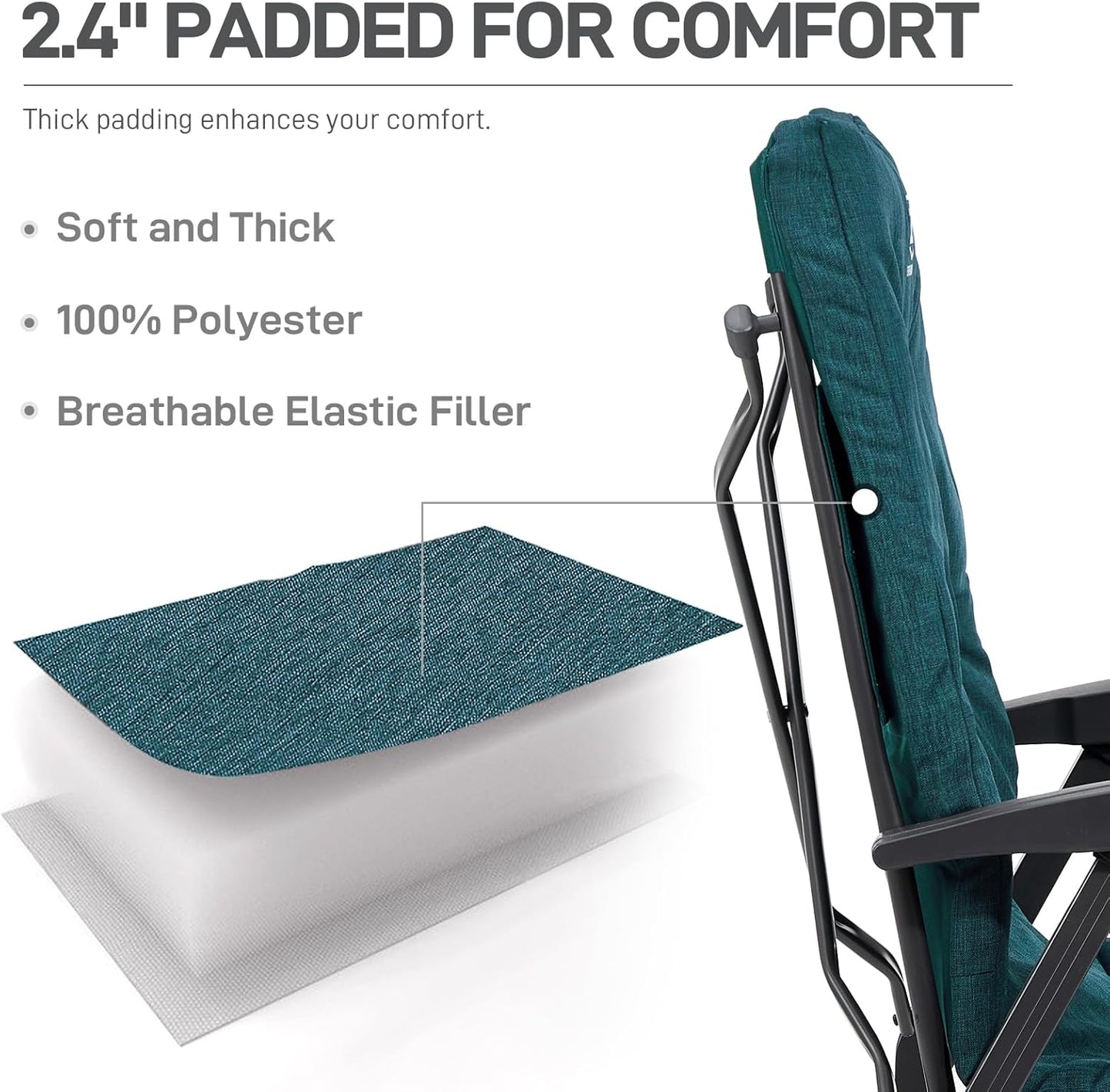 EVER ADVANCED Folding Camping Recliner Chair Fully Padded with Adjustable High Back Support Portable for Adults Patio Reclining Chair Green