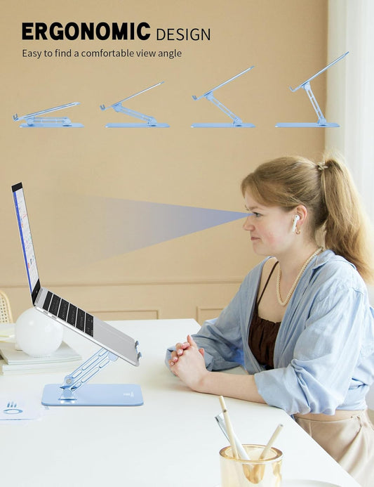 Laptop Stand Adjustable Laptop Holder for Desk, Foldable Laptop Riser Portable Computer Stand Compatible with MacBook, Lenovo, HP and All Laptops up to 15.6 inches Diamond Blue