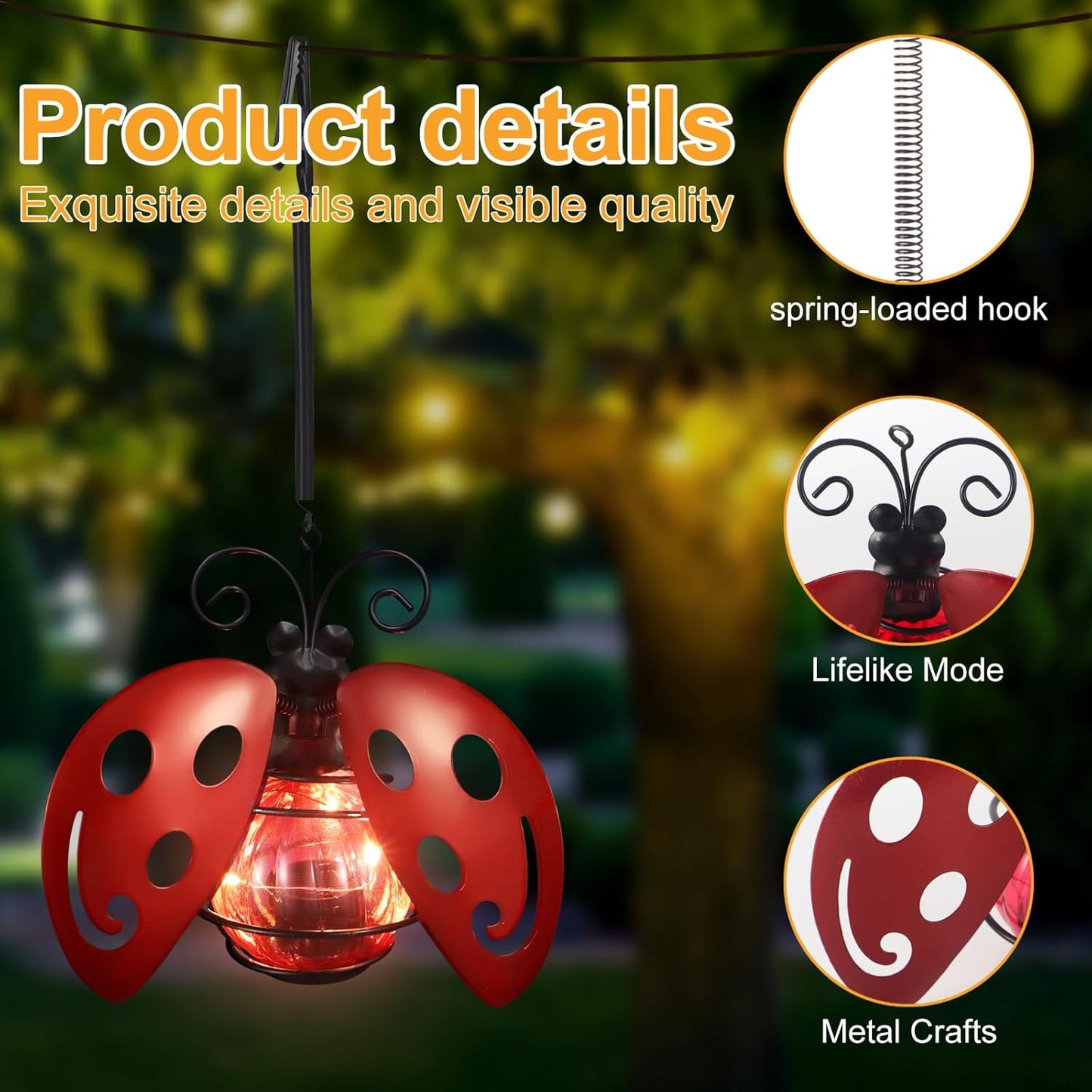 2 Pack Lady Bug Solar Outdoor Hanging Lantern Creative Small Sculpture Lights Durable Waterproof Lamp Suitable for Festivals Garden Decor Birthday Gifts for Grandma Mom Women Girl