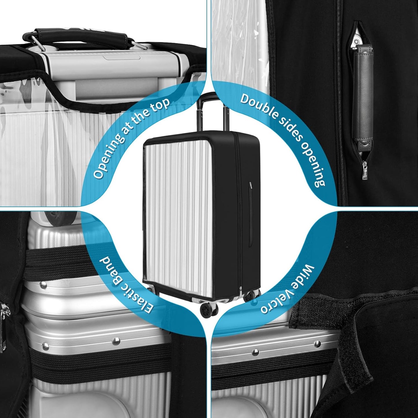 Yotako Upgraded Double Zippered Transparent PVC Suitcase Cover, No Disassembly Required Clear Luggage Protector for Suitcase Luggage Protector Cover 24''