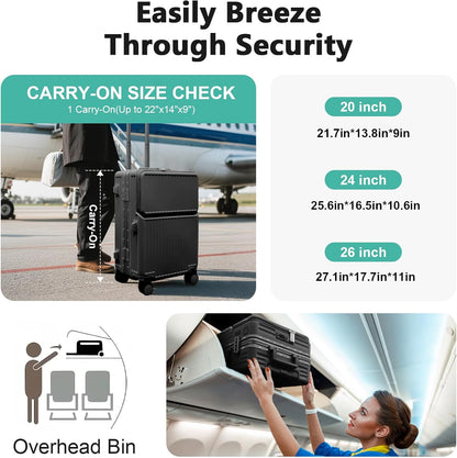 Hard Shell Luggage 24 Inch Travel Luggage, Carry-On Luggage Spinner TSA with Lid, ABS Aluminum Frame，Lightweight Travel Luggage 20'' 24'' 26''Carry-On (upgraded black, 24 inch)