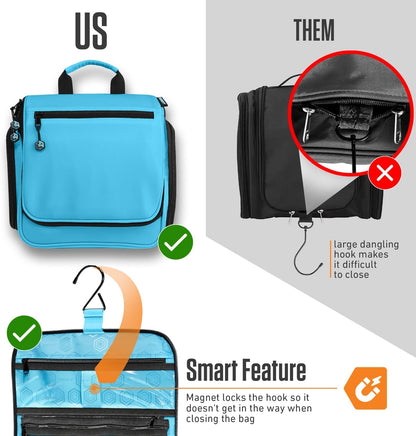 VENTURE 4TH Hanging Travel Toiletry Bag for Women & Men - Travel Organizer with Expandable Compartments & Removable Clear Pouch for Toiletries (Light Blue)