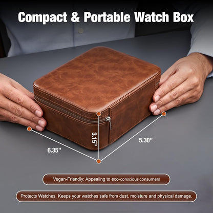 Awesometik 3 Slot Luxury Travel Faux Leather Watch Case. Watch Storage Organizer. Watch Display & Watch Holder. Perfect For Watch Collection. Ready to Gift for Men (3 Slot Watch Case)