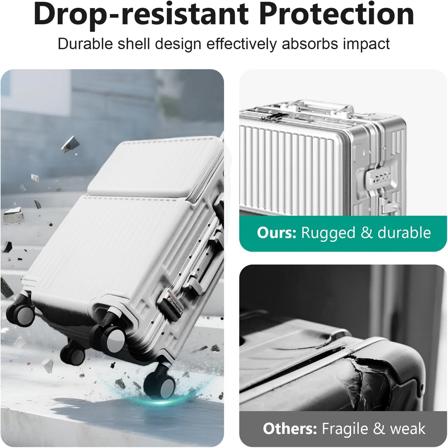 Hard Shell Luggage 20 Inch Travel Suitcase, 22x14x9 Airline Approved with TSA Lock, ABS Aluminum Frame, Lightweight Travel Luggage 20'' 24'' 26'' Carry-on Luggage (Upgraded Silver, 20 Inch)