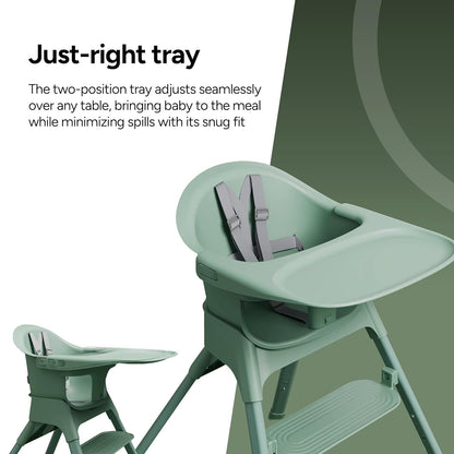 Mompush Olli 7-in-1 Convertible High Chair for Babies and Toddlers – Adjustable Height & Footrest, Dishwasher-Safe Tray, Compact Foldable Design for Easy Storage & Travel, Lightweight Yet Durable