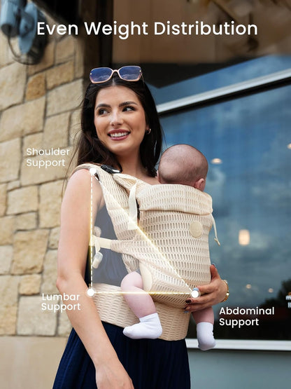 GROWNSY Baby Carrier Newborn to Toddler, Breathable Mesh Carrier(7-44lbs) with One-Click Sliding Clasp, Head Support, Ergonomic Design and Hands-Free Comfort, Almond Beige
