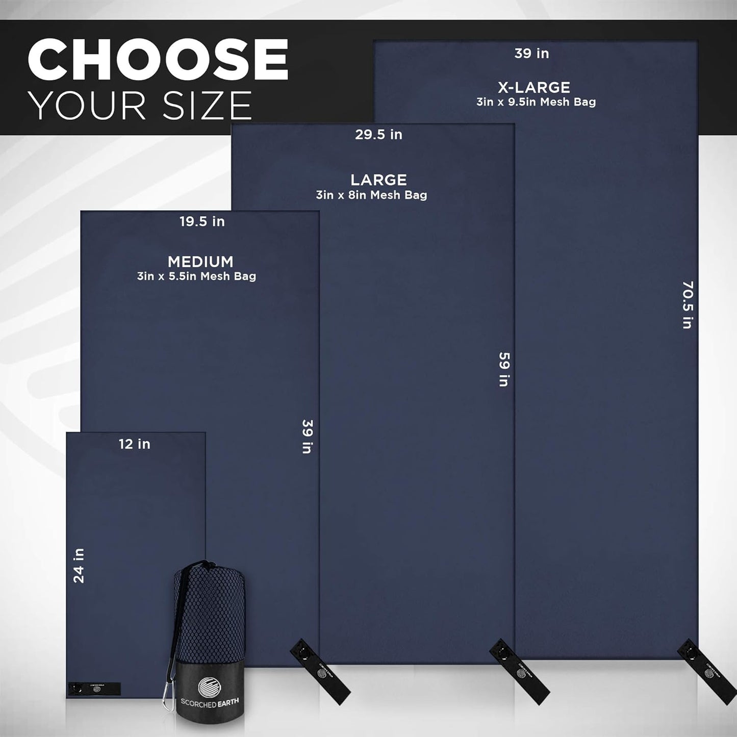 ScorchedEarth Microfiber Travel & Sports Towel Set (True Navy) - XL Set (39x70.5 & 12x24