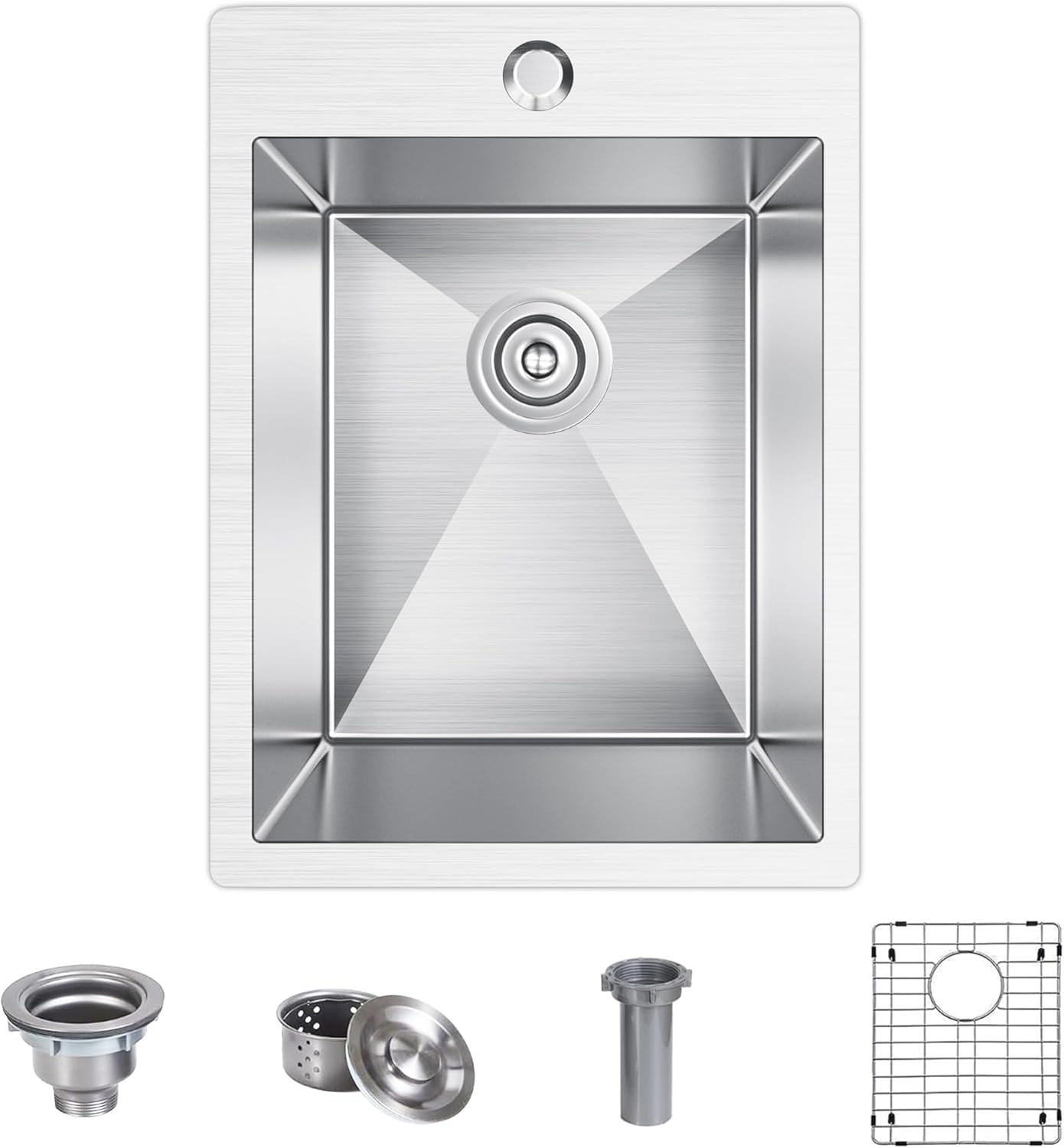 15x20 inch Drop in Bar Sink, 15 inch Small Kitchen Sink 18 Gauge Single Bowl Stainless Steel Topmount Bar Sink with Basket Strainer Drain & Bottom Grid