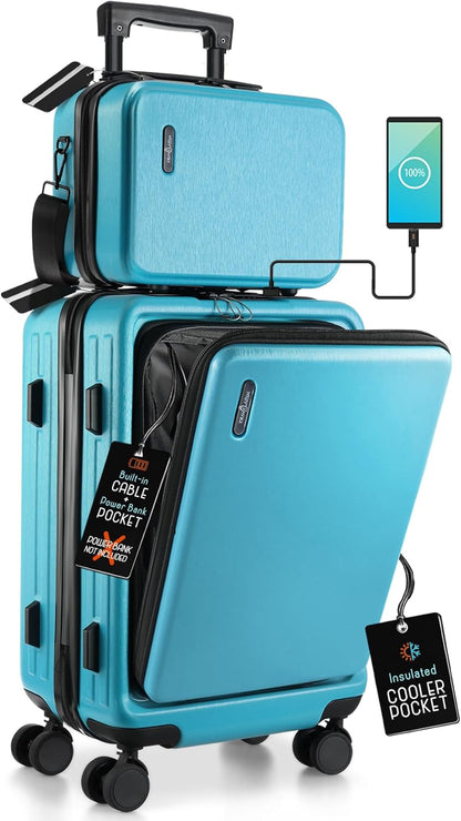 22 Inch Carry On Luggage 22x14x9 Airline Approved, Carry On Suitcase with Wheels, Hard-shell Carry-on Luggage, Durable Luggage Carry-On, Teal Small Suitcase with Cosmetic Case