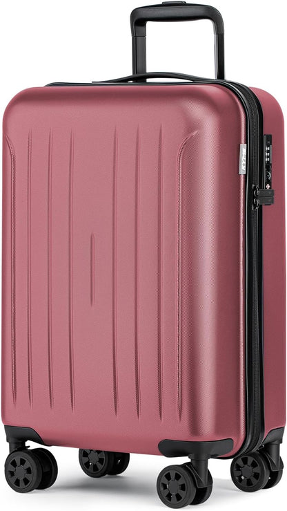 KYME Suitcase Hardshell With Double Spinner Wheels, PC+ABS TSA Lock Travel Luggage (Berry Red, 20" Carry On)