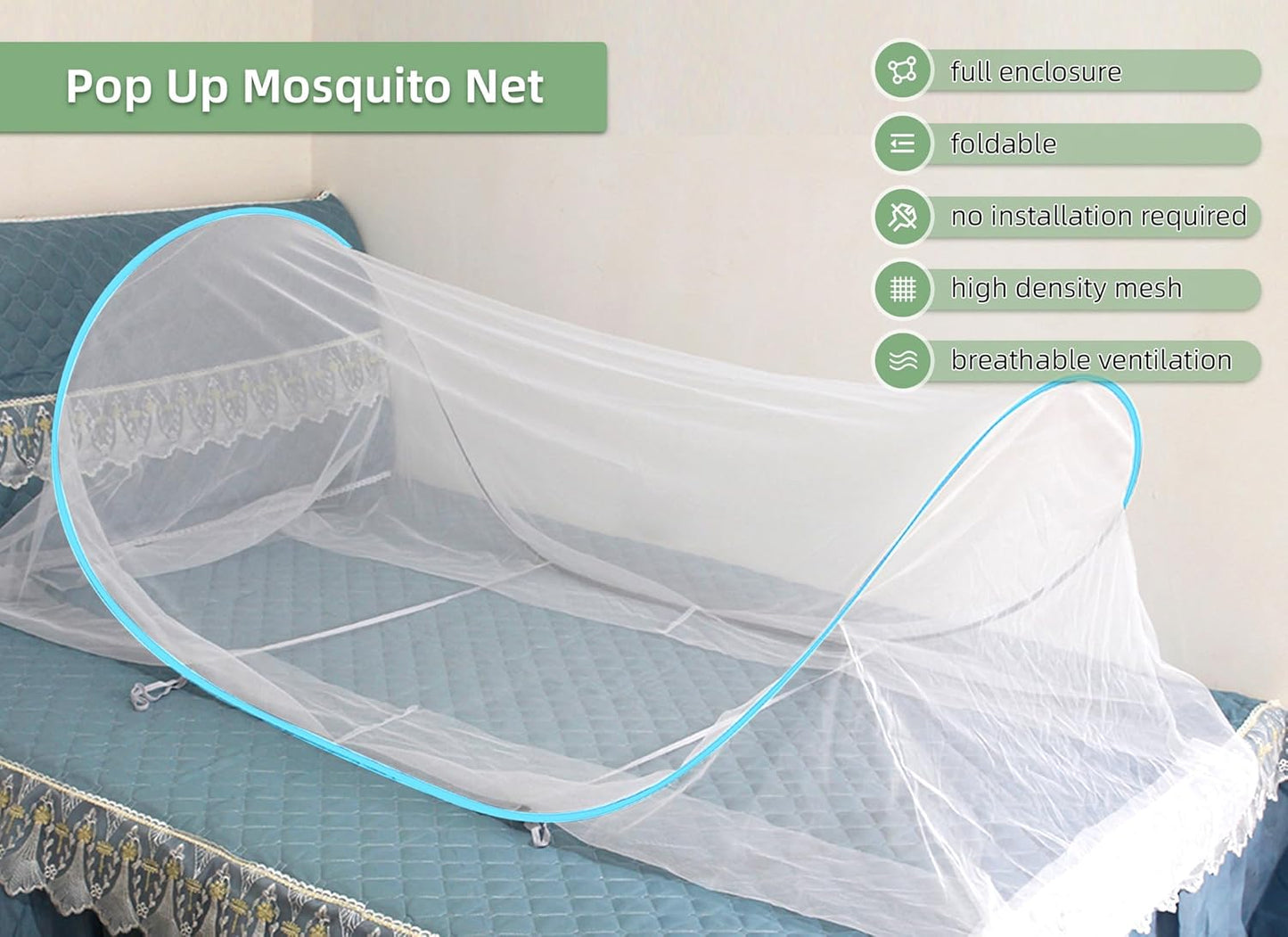 78 * 32 * 22 Inch Large Up Mosquito Tent, Portable Foldable Mosquito Net, Camping Mosquito Net with Net Bottom, for Bed Camping Travel Patio (Blue)