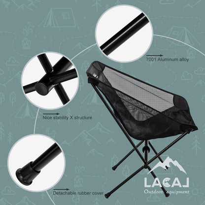 Ultra-Light Folding Camping Chair, All-Aluminum Frame, Surper Breathable Fabric, Easy to Carry, Compact Storage Size (2, Black)